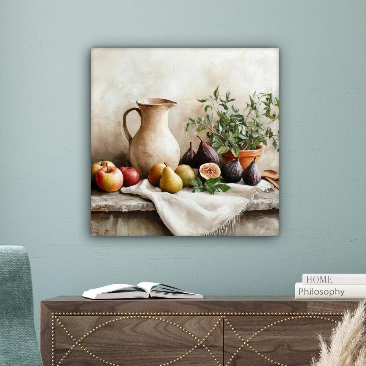 LEINWANDBILD Obst - Kräuter - Ländlich 50x50 cm - Naturfarben, Textil (50/50cm) - MuchoWow