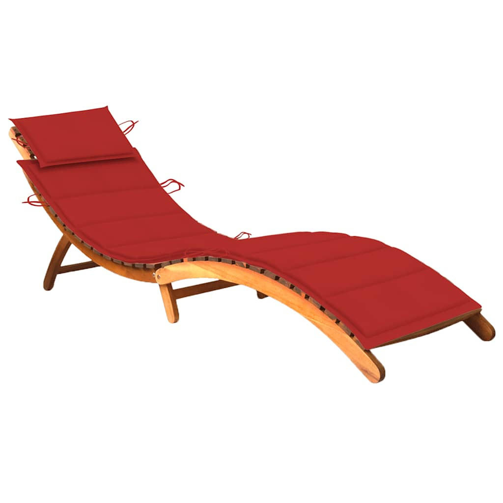 SONNENLIEGE mit Auflage Akazie Massivholz - Rot, Holz (55/64/184cm) - furnicato