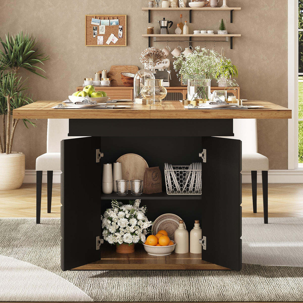 ESSTISCH ausziehbar 110-140 x 80 cm MDF Metall Black/Natural - Schwarz, Holzwerkstoff (140/80/75cm) - Meubliv