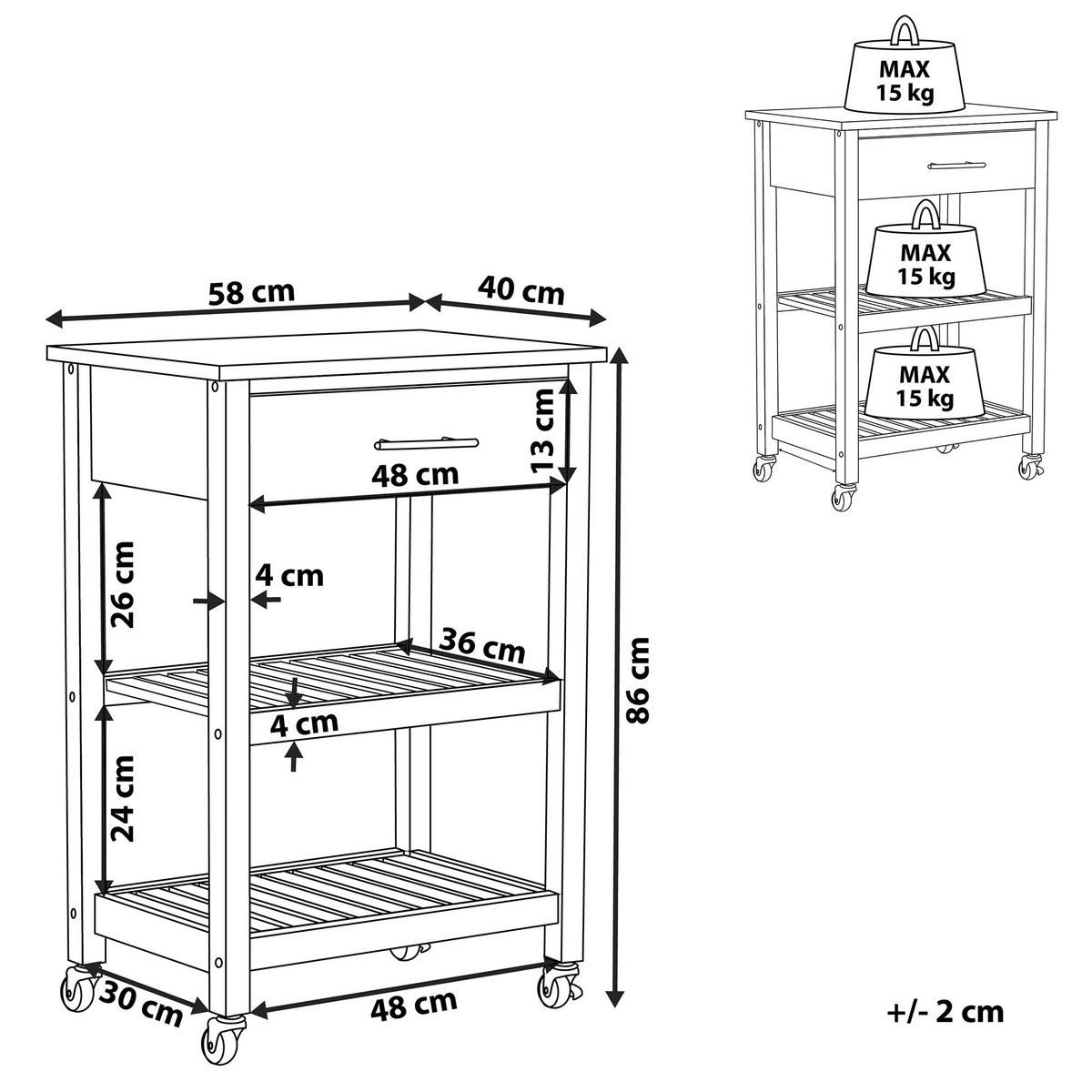 SERVIERWAGEN weiß/heller Holzfarbton mit Schublade Hiuma - Hellbraun/Weiß, Holz (58/86/40cm) - Beliani