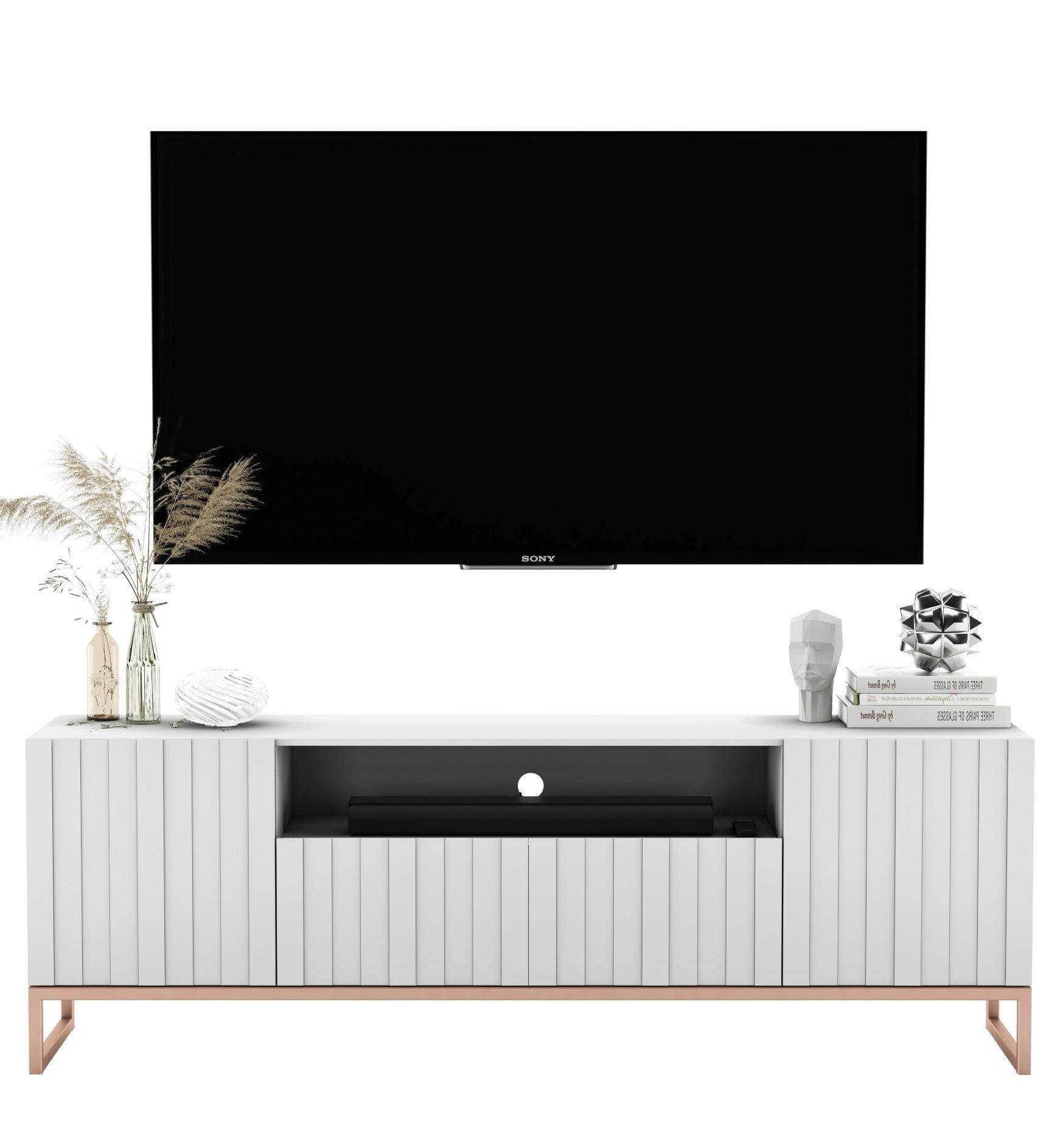 TV-SCHRANK Elpis2 Weiß Matt mit Metallrahmen 150 cm - Weiß/Kupferfarben, Holzwerkstoff/Metall (150/51.5/36.5cm) - Meble Lindner