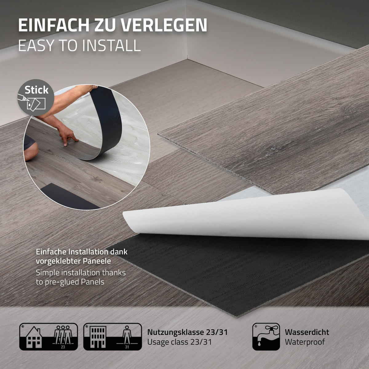VINYLBODEN selbstklebend 8,92m²/64 Dielen Kiefer Grau - Hellgrau, Kunststoff (91.5/15.3/0.2cm) - ML-DESIGN