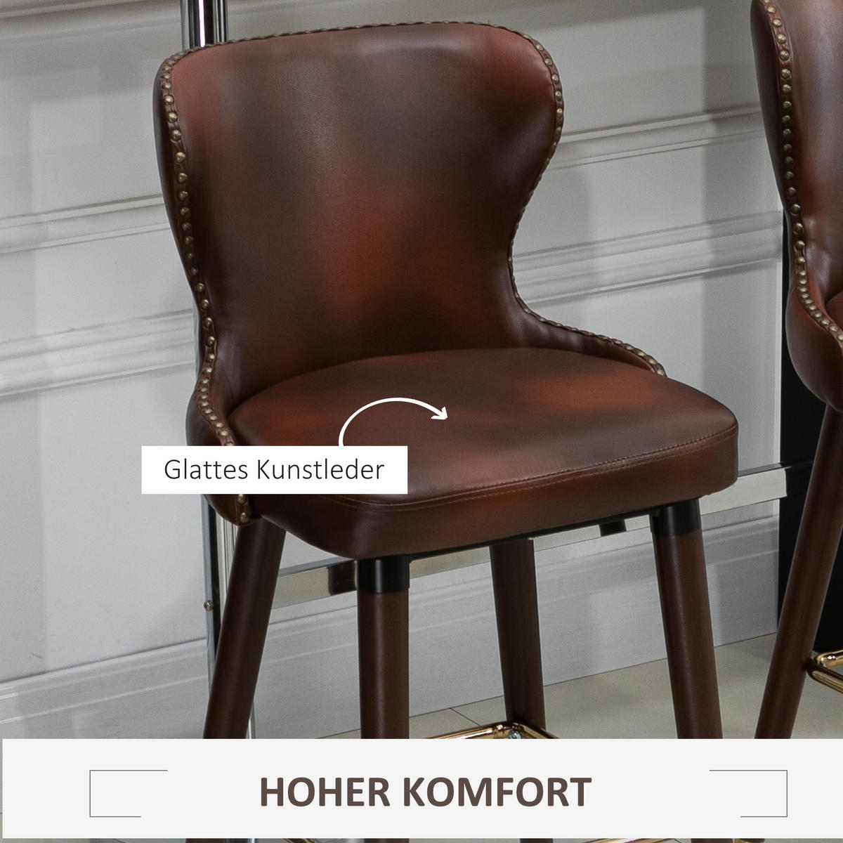 BARHOCKER, Holz, Metall Kunstleder Braun - Braun, Holz (53/101/52cm) - HOMCOM