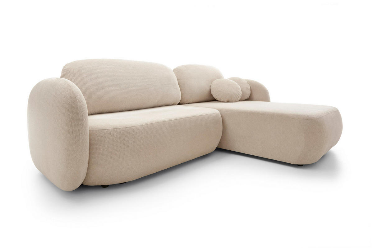 ECKSOFA OLIO L-Form Schlaffunktion mit Bettkasten, lose Rückenkissen, freistehend, RECHTS 248x174 cm Beige - Beige, Holz/Textil (248/174cm) - DomoHome