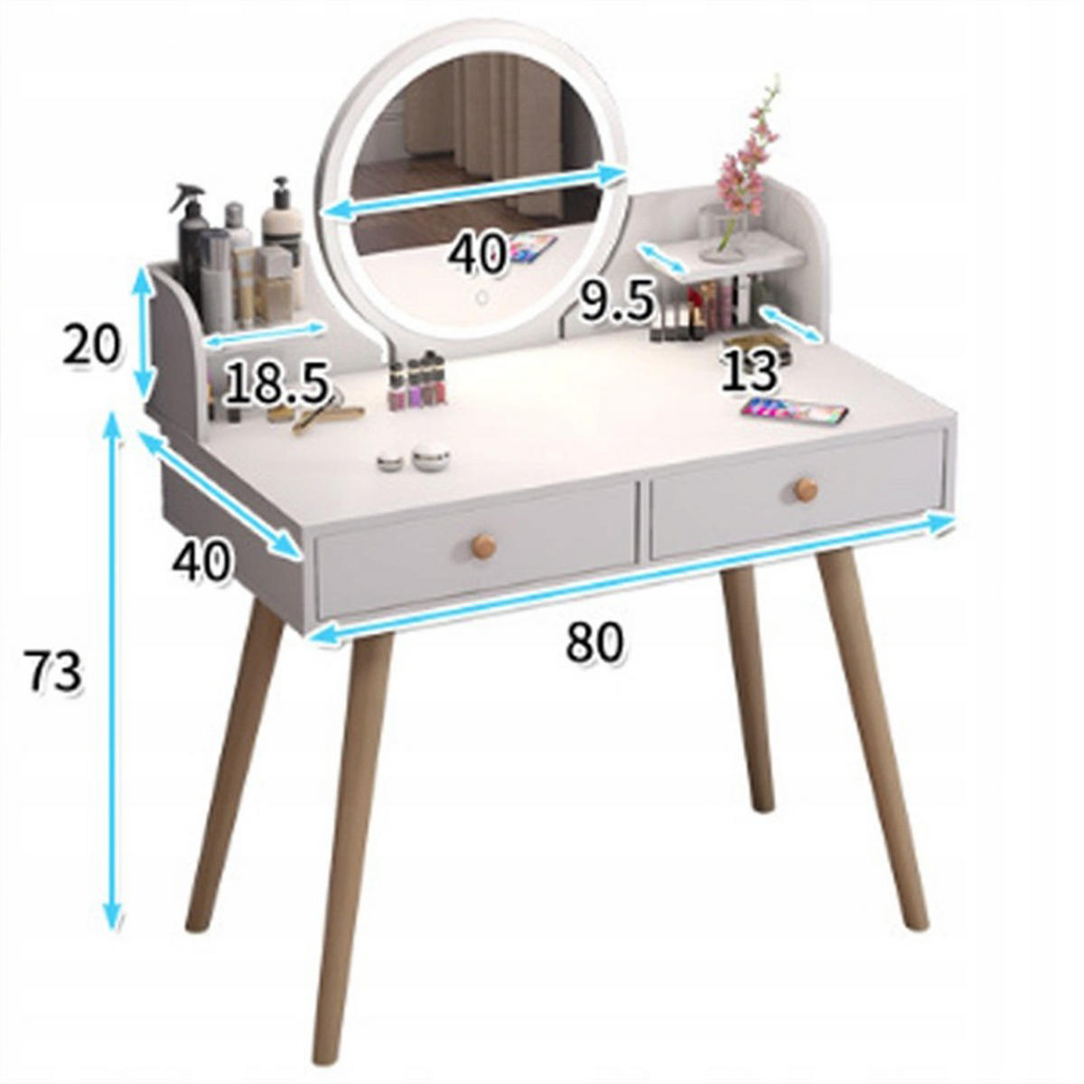 SCHMINKTISCH, weiß 80/40/73 cm - Weiß, Holzwerkstoff (80/73/40cm)