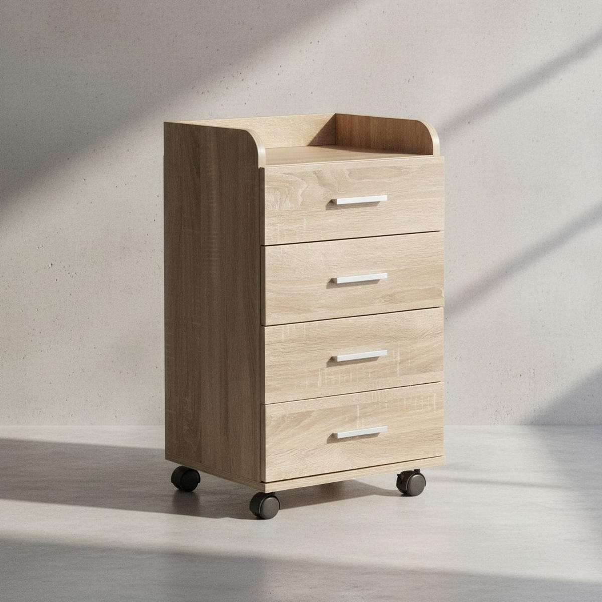ROLLCONTAINER 4 Schubladen Ablage Melaminbeschichtet ISONZO, Beige 40x33x71 cm - Beige/Schwarz, Holz/Kunststoff (40/71/33cm) - KADIMA DESIGN