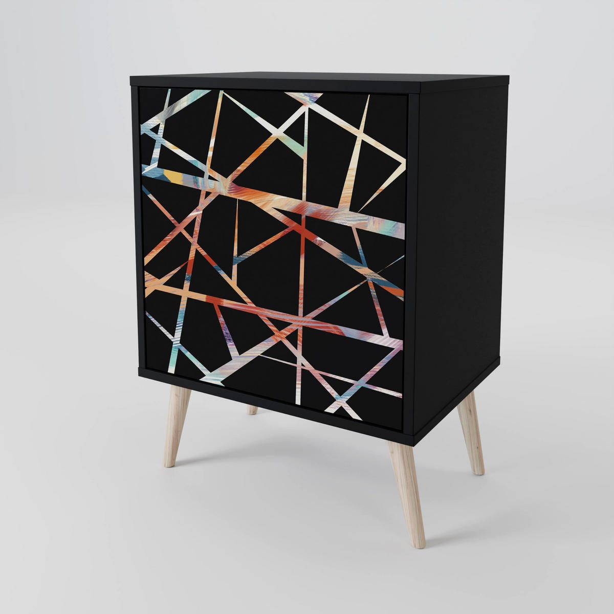 SIDEBOARD POLYGON VERVE, Schwarz, 57,5x42x70,5 cm, Schwarze Metall-Sternfüße - Multicolor/Schwarz, Holzwerkstoff/Metall (57.5/70.5/42cm) - SpaceRebels