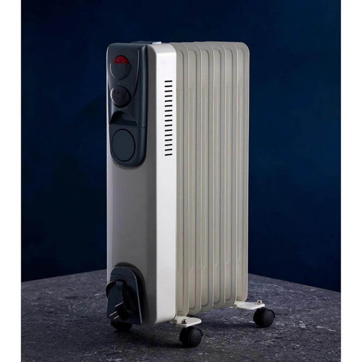 ÖLRADIATOR Elektroheizung 1500 W Thermostat Weiß 7 Rippen - Creme/Schwarz, Kunststoff/Metall (23/63/32cm) - JUNG