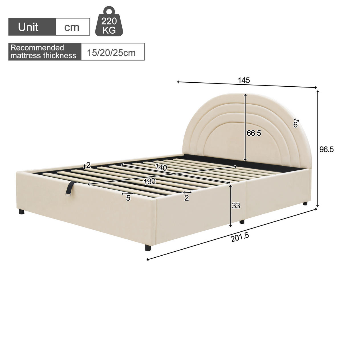 POLSTERBETT Beige Samt 140x190 Lattenrost Kopfteil Holz - Beige, Textil (140/190cm) - FLIEKS