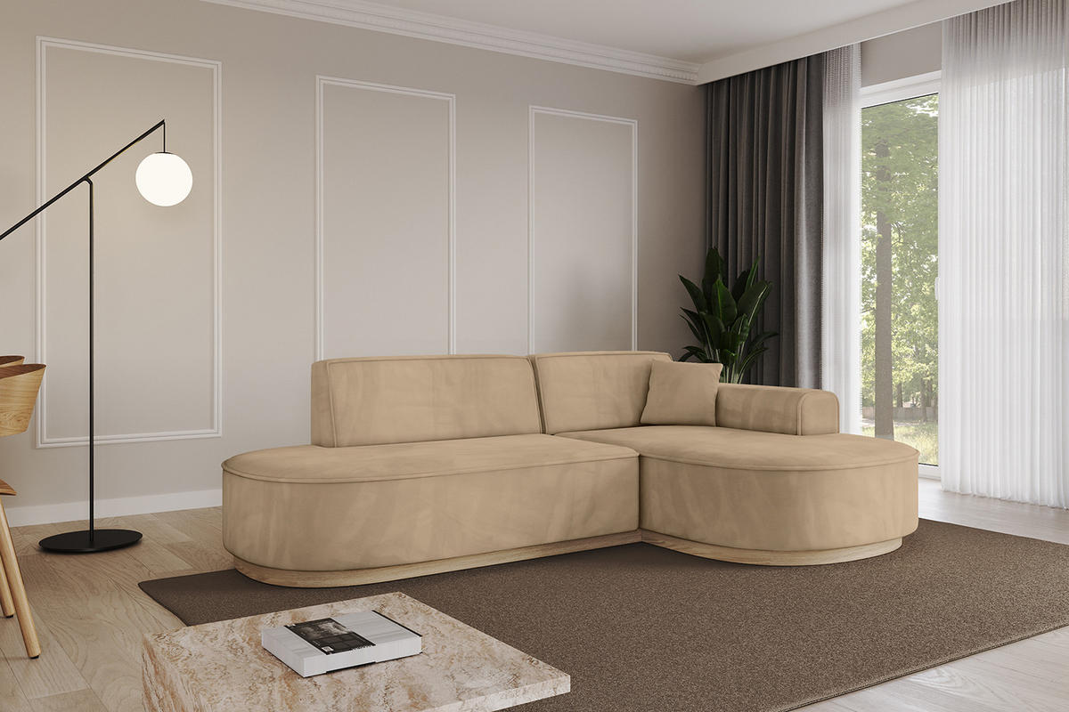 ECKSOFA Ottomane Rechts MARI-L1-v1 - 243x171x83 cm Taupe Velours - Taupe, Holzwerkstoff/Textil (171/243cm) - ALTDECOR