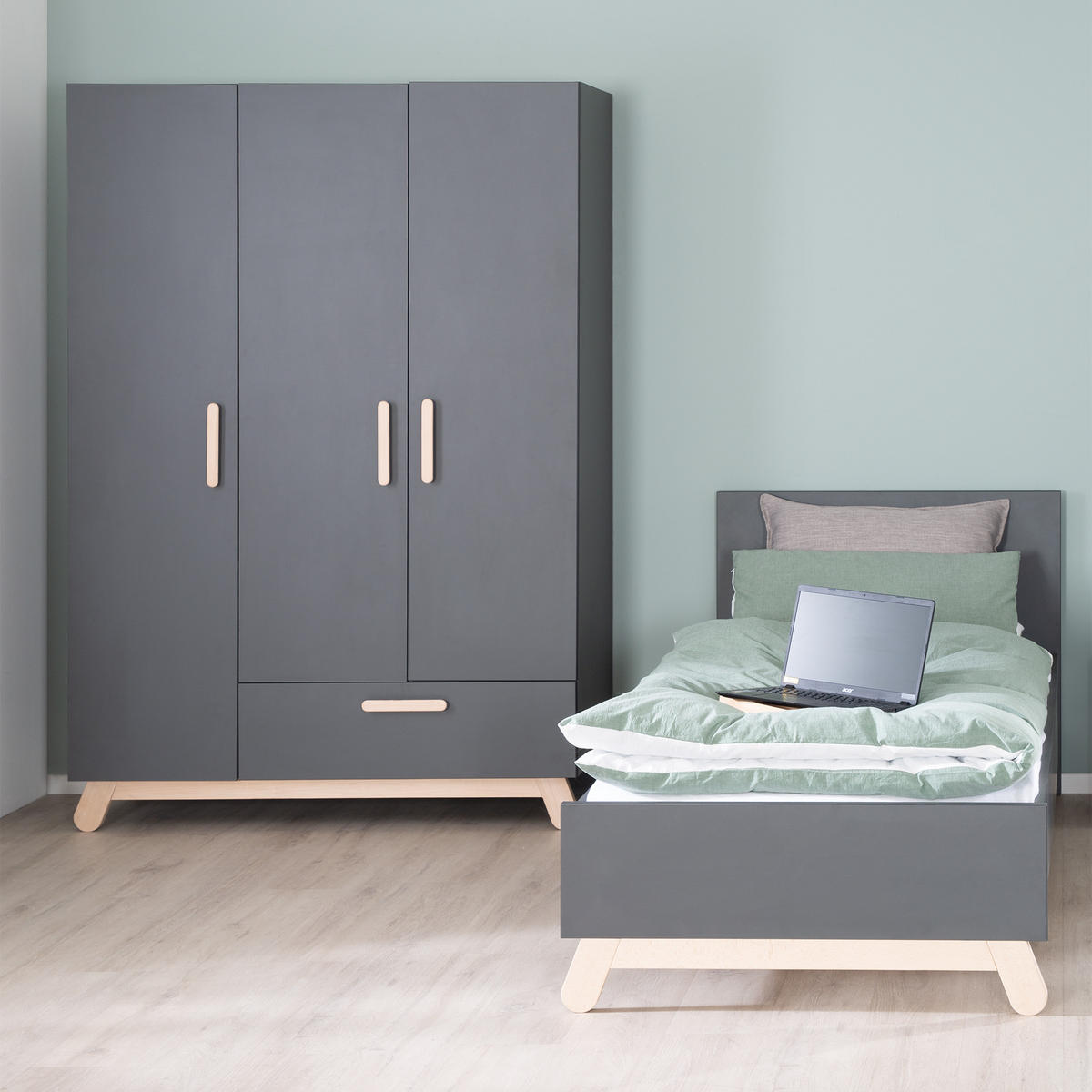 JUGENDBETT Jara 90x200 cm - Anthrazit, Holzwerkstoff (90/200cm) - Roba