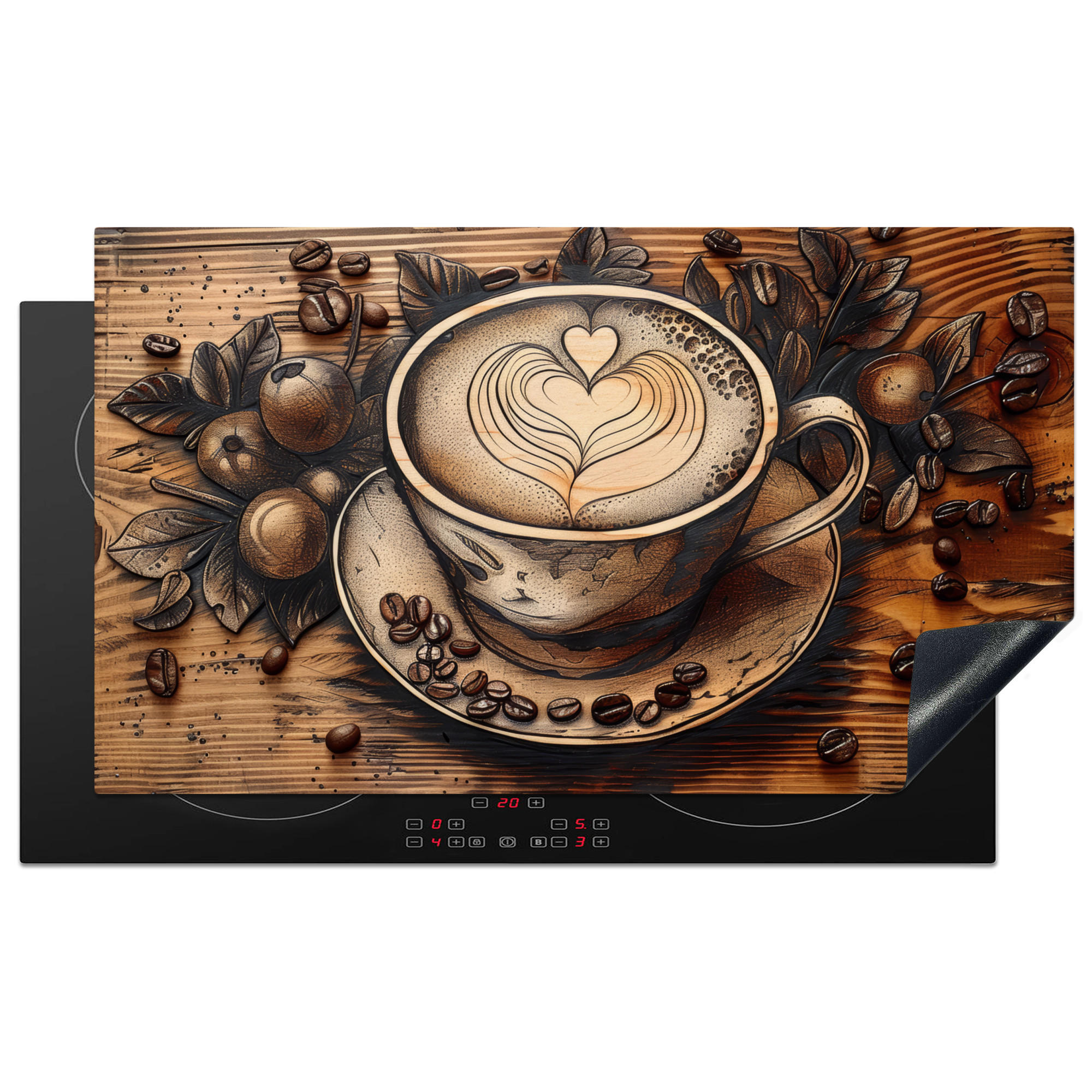 MuchoWow KRYT NA INDUKČNÍ DESKU Káva - Vintage - hnědá - šálek - dřevo 90x52 cm