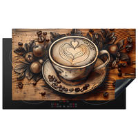 HERDABDECKPLATTE Kaffee - Vintage - Braun - Tasse - Holz 90x52 cm - Cappuccino, Kunststoff (90/0.2/52cm) - MuchoWow