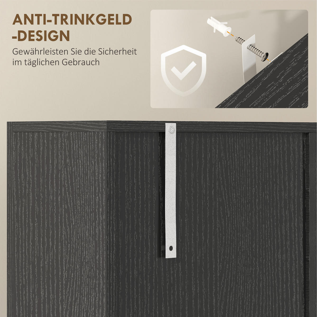 BUFFET DE-08698 Buffet mit Soft-Close Türen Schwarz - Schwarz, Holzwerkstoff (35/180/80cm) - ComfortXL