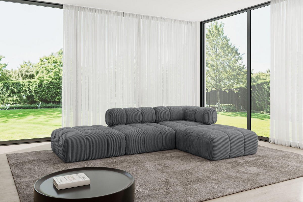 ECKSOFA modulares Sofa Kerru-L1 - 285x190x70 cm Dunkelgrau Cord - Dunkelgrau, Holzwerkstoff/Textil (285/190cm) - ALTDECOR