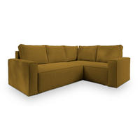 ECKSOFA ESTANO R-S Gelb Kordstoff mit Schlaffunktion - Gelb, Holz (230/158cm) - MASSENO