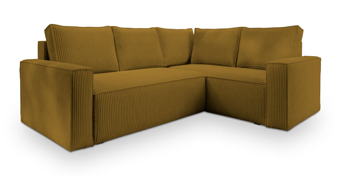 ECKSOFA ESTANO R-S Gelb Kordstoff mit Schlaffunktion - Gelb, Holz (230/158cm) - MASSENO