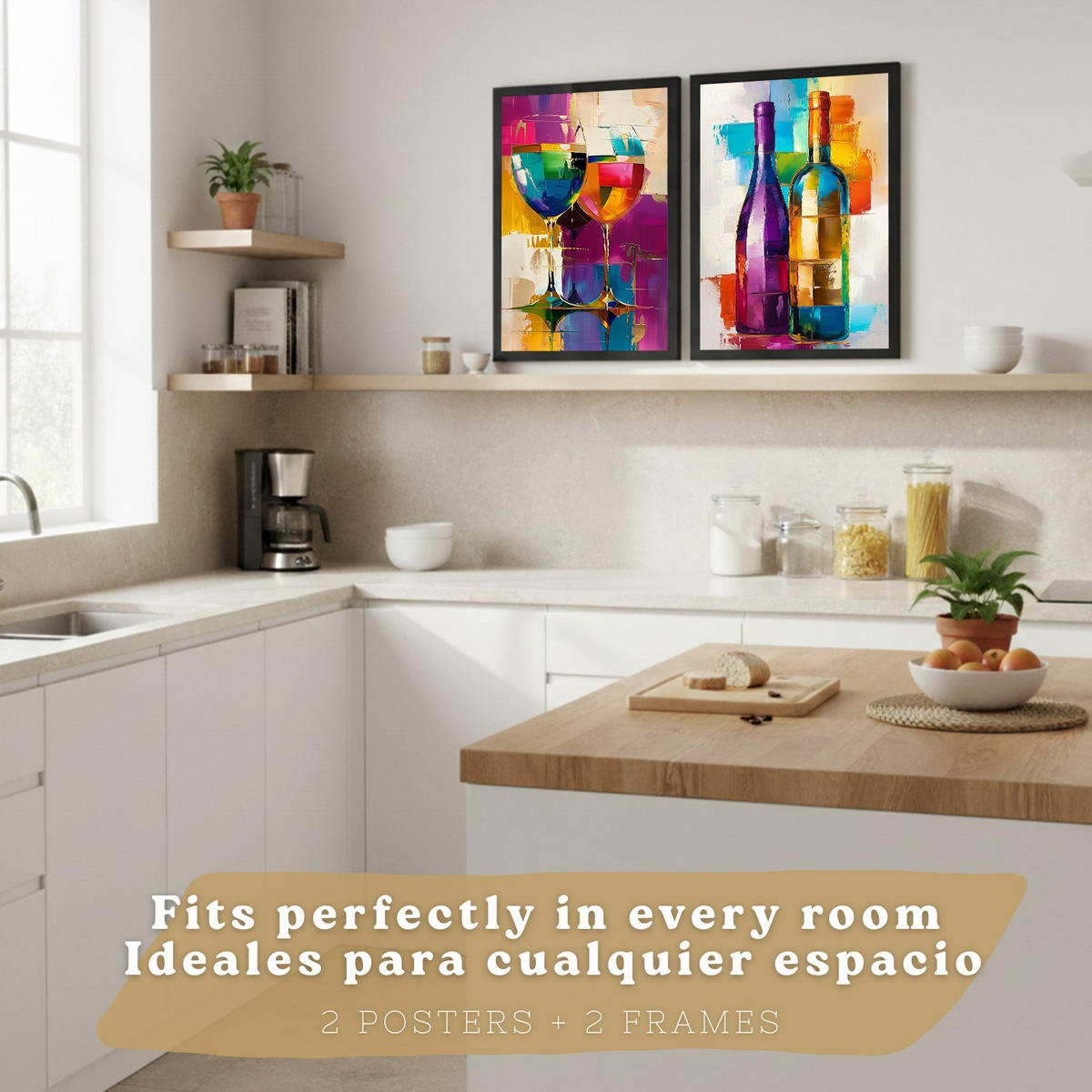 PLAKAT Sada 2 Pop Wine A4 Černý rám - černá, papír (29.7/1/21cm) - Nacnic