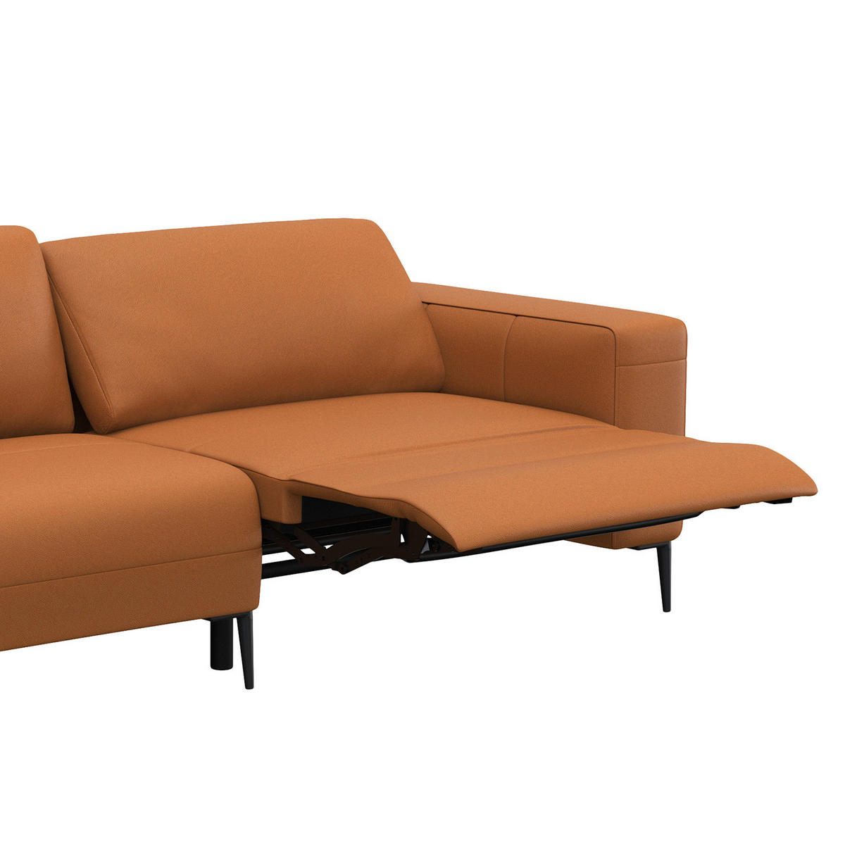 ECKSOFA mit Ottomane - Cognac/Schwarz, Leder/Metall (290/203cm) - home24