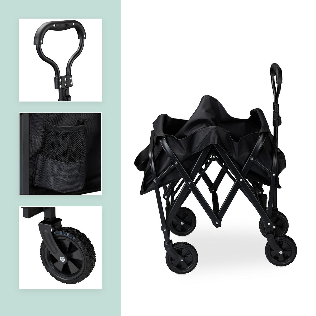 BOLLERWAGEN - Schwarz, Kunststoff/Textil (74/95/48cm) - Relaxdays