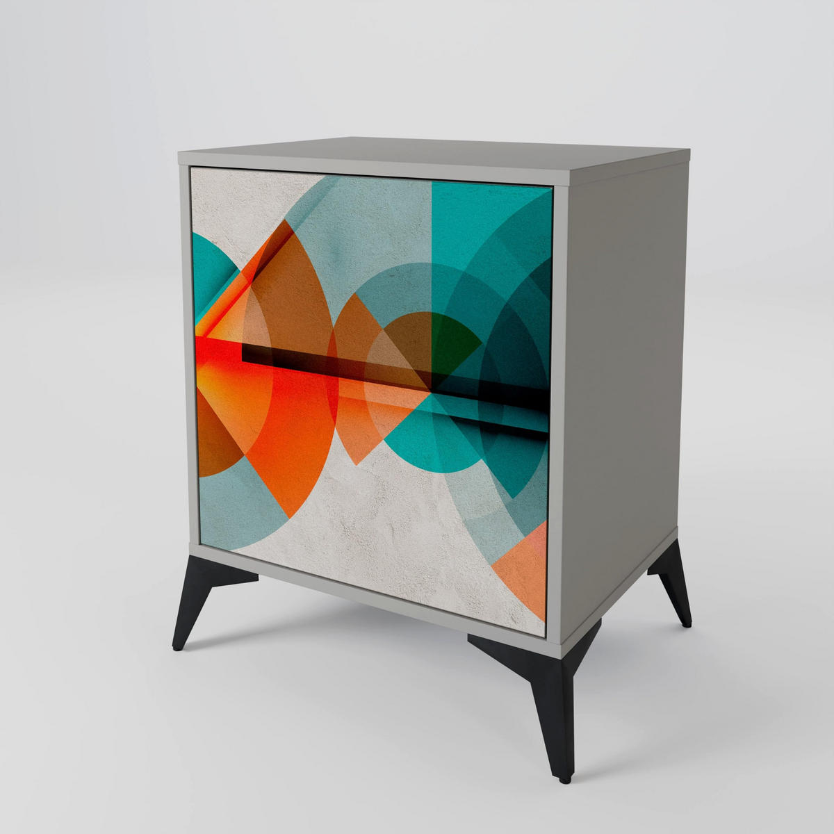 SIDEBOARD CIRCULAR RHAPSODY, Grau, 57,5x42x75,5 cm, Goldfarbene Metallfüße - Goldfarben/Multicolor, Holzwerkstoff/Metall (57.5/75.5/42cm) - SpaceRebels