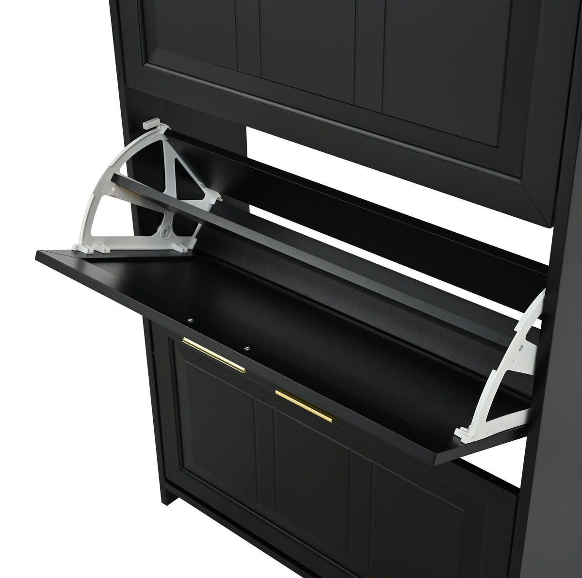 SCHUHSCHRANK in Schwarz Schuhkommode mit 6 Fächern, ideal für Flur,Eingangsbereich, Wohnzimmer und Büro, B70/T24/H120cm - Schwarz, Holzwerkstoff (70/120/23cm) - STILVORA