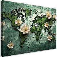 WANDBILD blumen weltkarte grün - Grün, Textil (60/40cm) - Feeby