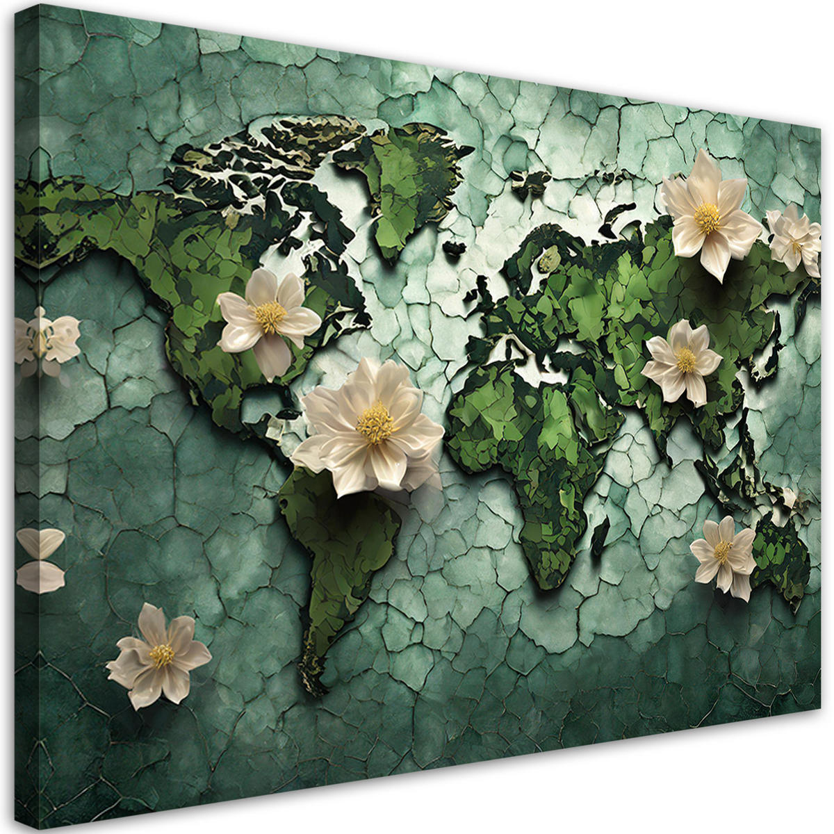 WANDBILD blumen weltkarte grün - Grün, Textil (60/40cm) - Feeby