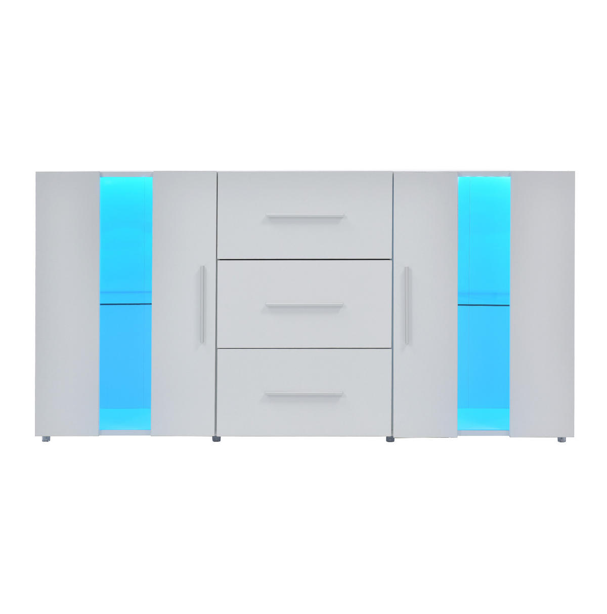 SIDEBOARD 140/35/70 cm weiß MDF mit 16 Farben LED-Leuchten und 3 Schubladen - Weiß, Holzwerkstoff (140/70/35cm) - OKWISH