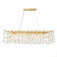 KRONLEUCHTER Rechteck 120 cm K9‑Kristall Baumzweig Gold für Esszimmer und Kücheninsel - Gelb, Naturmaterialien (92/36/27cm) - Surtime