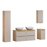BADMÖBEL-SET 9 Teile - Ocean Beige O BM428 in Beige / Geölte Eiche - Eichefarben/Beige, Holz/Keramik (120/57/46cm)