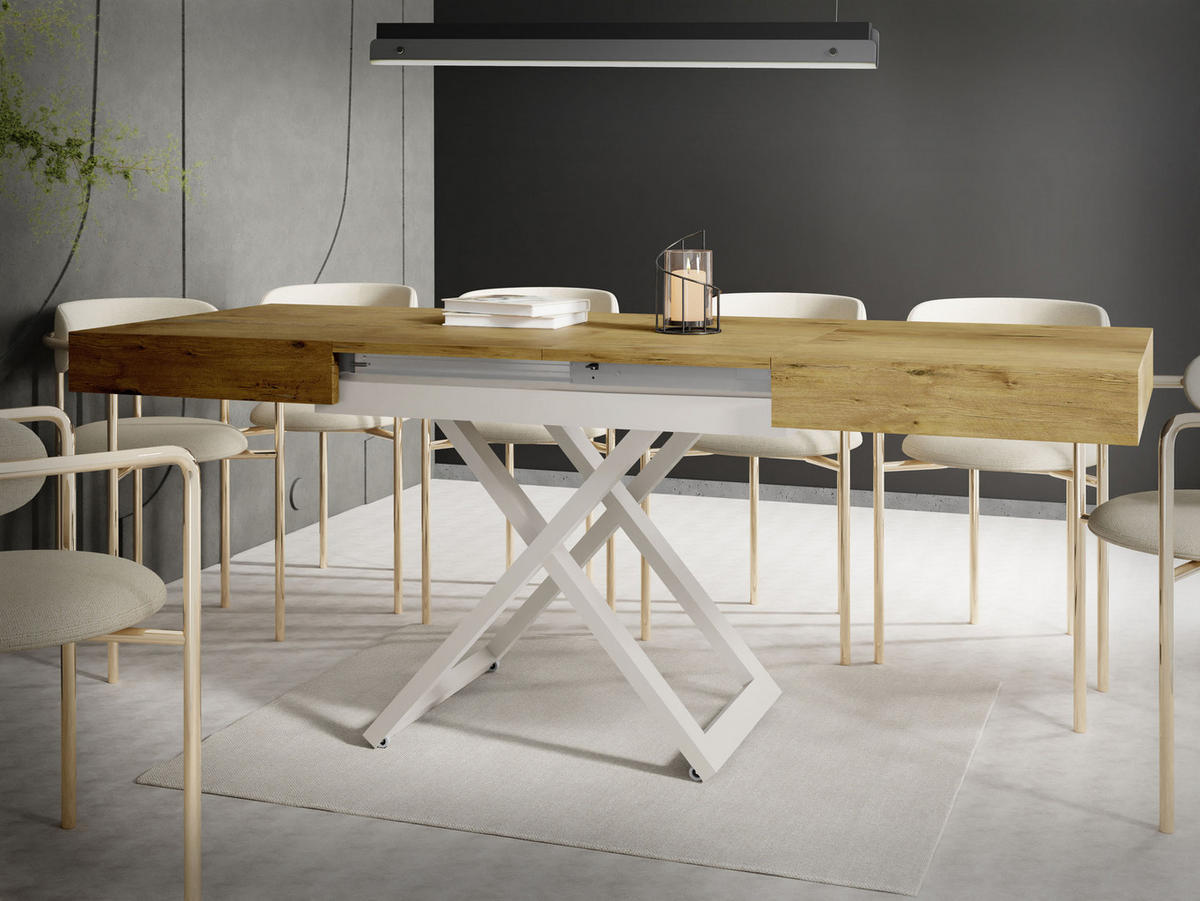 COUCHTISCH Cavetta U höhenverstellbar ausziehbar, Lancelot Eiche 120-200/80/27-76 cm - Kaschmir/Eichefarben, Holzwerkstoff/Metall (80/120/76cm) - WFL GROUP