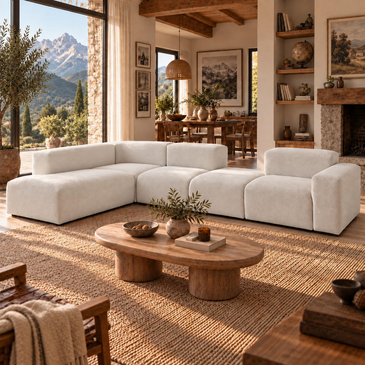 5-SITZER modulares Ecksofa HEAVEN SET 5 Links, Breite 380 cm Webstoff Weiß - Schwarz/Weiß, Holz/Kunststoff (380/245cm) - Muffo