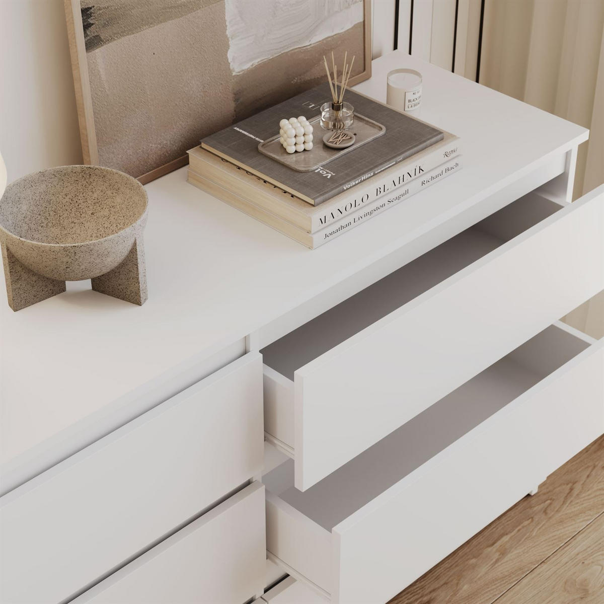 SIDEBOARD HANA M6 Weiß 140cm - Weiß, Holzwerkstoff (140/74.4/40cm) - Lookway