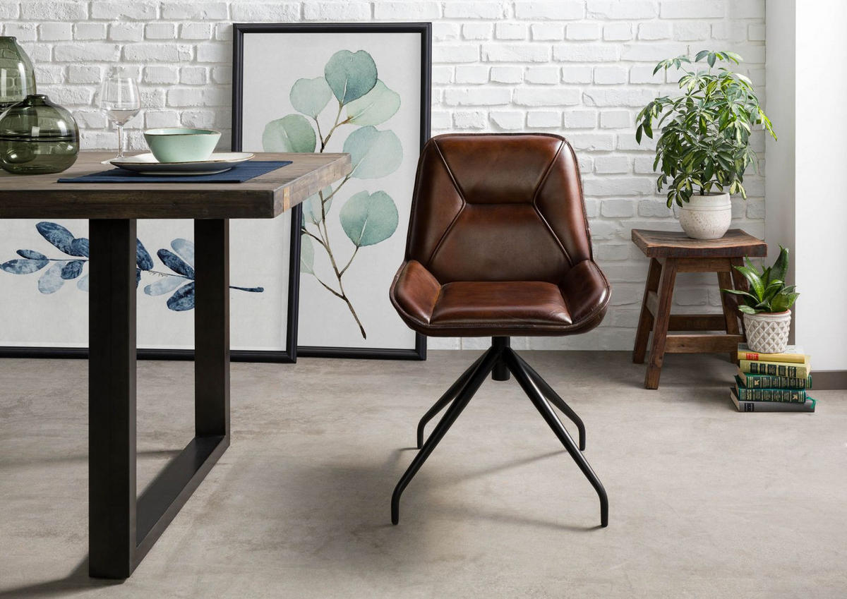 STUHL Echtleder 49 x 56 x 83 cm braun IRON LABEL #108 - Braun, Leder (49/83/56cm) - Massivmoebel24