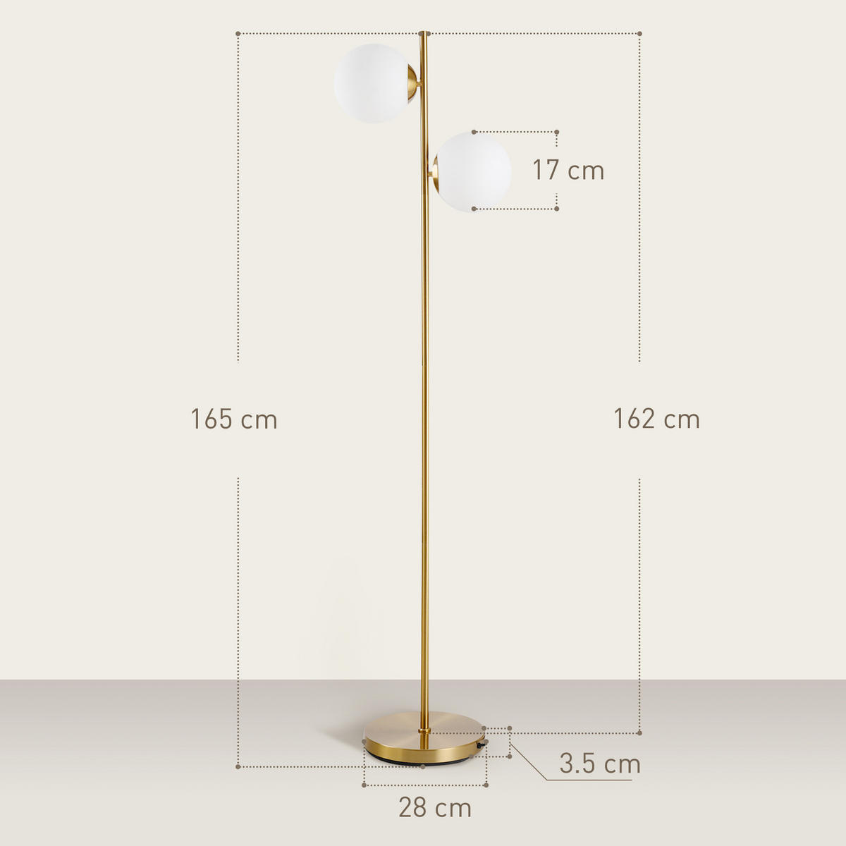 STEHLEUCHTE 39/28/165 cm Golden mit Glas-Lampenschirm (2 Artikel) - Goldfarben, Metall (39/28/165cm) - Oxeza