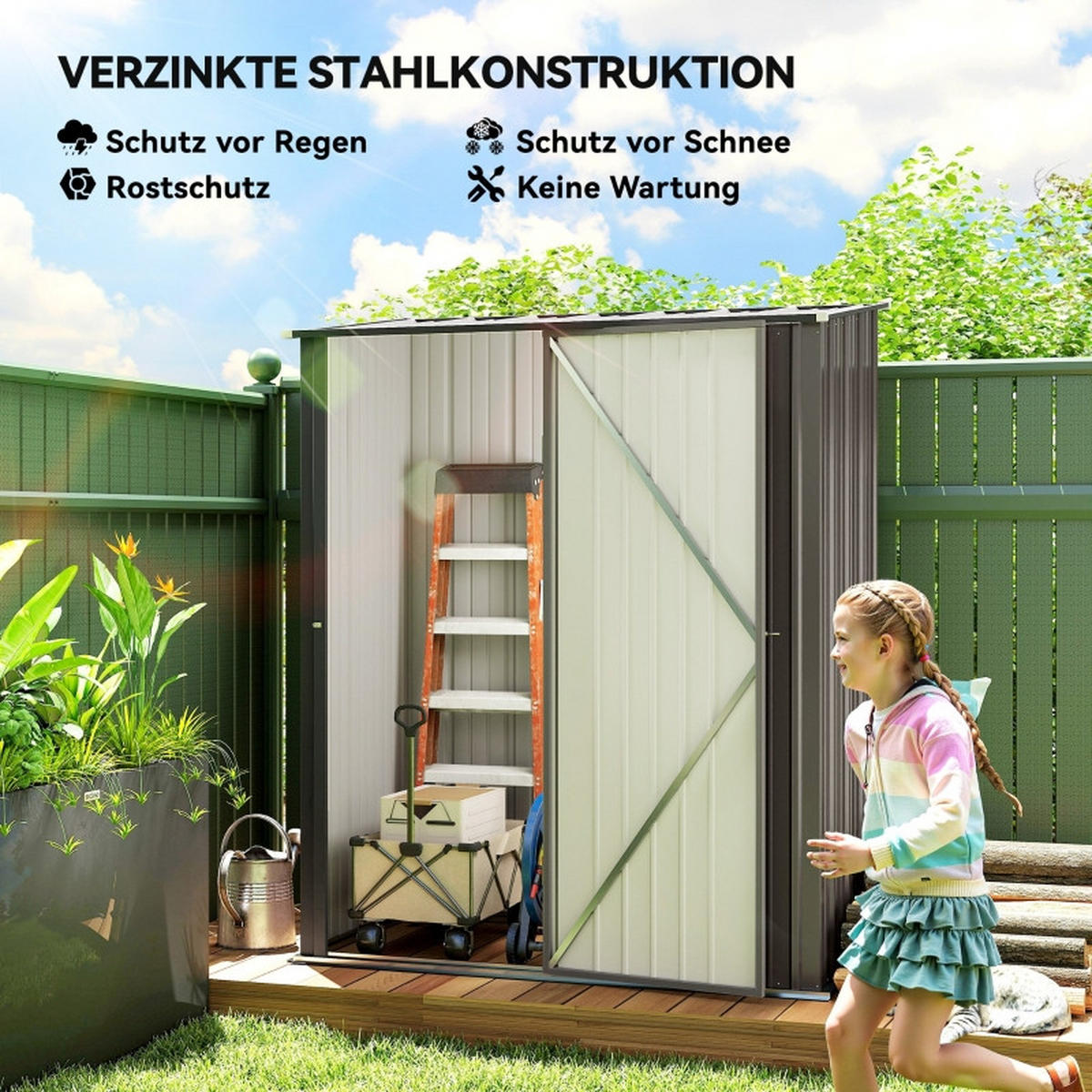 GERÄTESCHUPPEN METALL 161,5x94,5x196 cm Schwarz - Schwarz, Metall (94.5/196/161.5cm) - ComfortXL