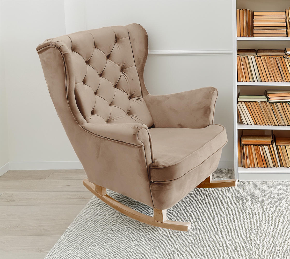 SCHAUKELSESSEL mit gepolstertem Sitz und Armlehnen, 102x81x95 cm, Cappuccino_29810 - Fango/Buchefarben, Holz/Textil (81/102/95cm) - DomoHome