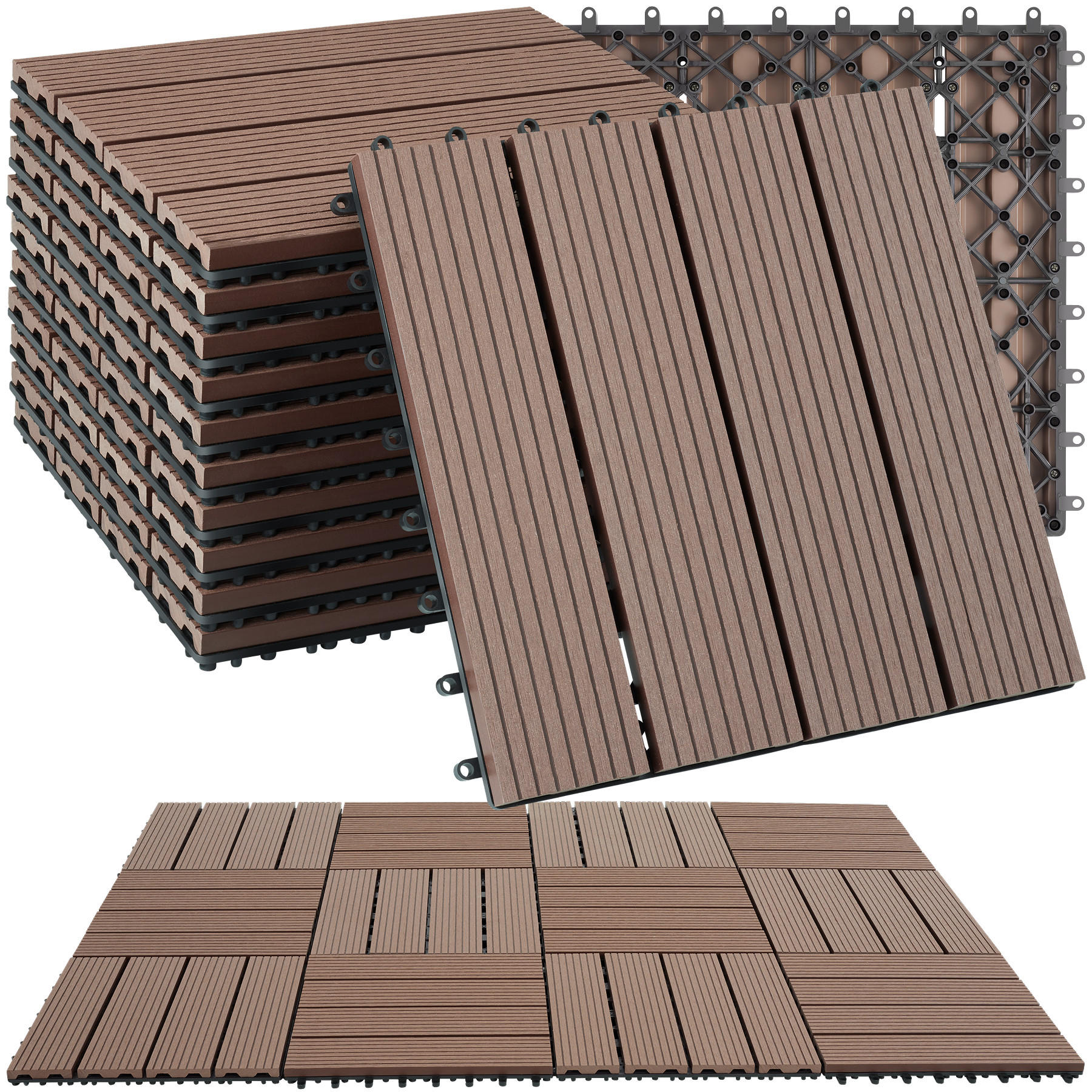 TERRASSENFLIESEN Tegulas,31 x 31 x 2,2 cm,braun - Braun, Kunststoff (31/31/2.2cm) - tectake