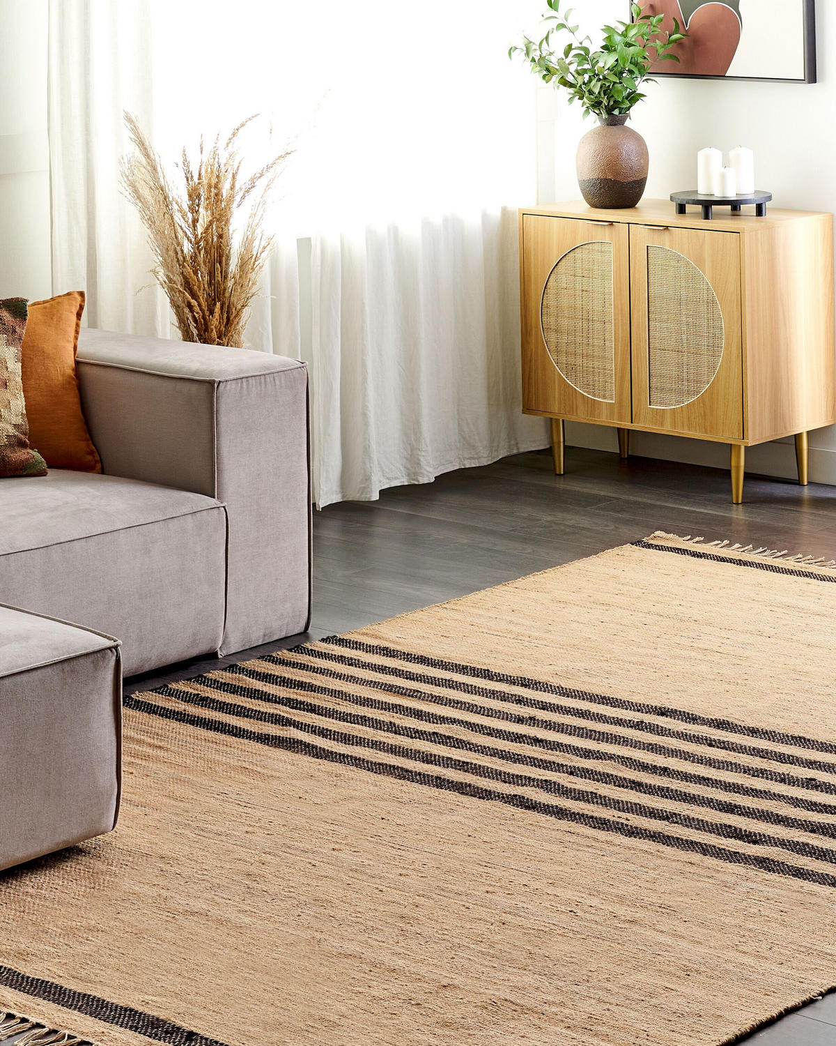 TEPPICH geflochten Beige 200/300 cm Ericek - Beige/Schwarz, Naturmaterialien (200/300cm) - Beliani
