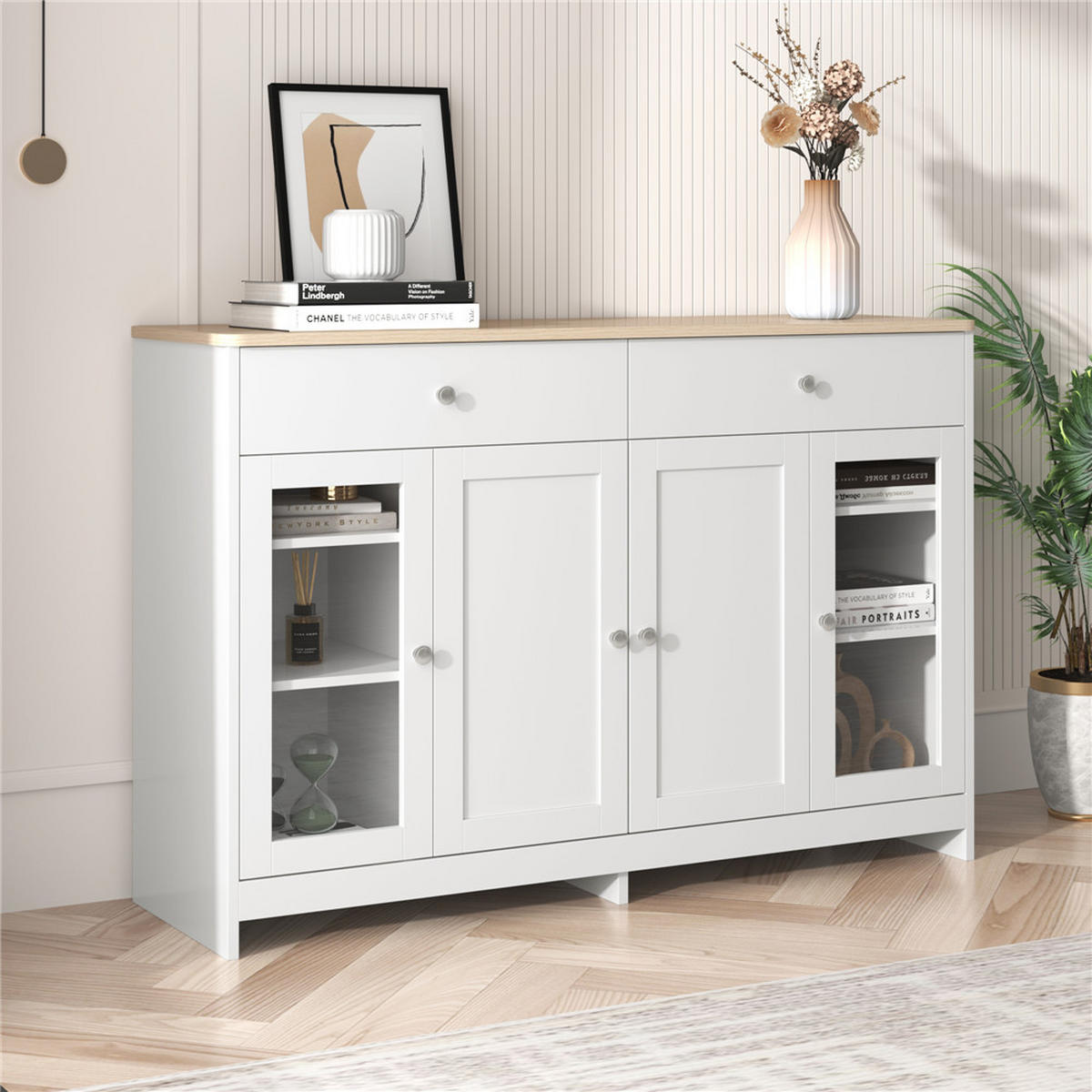 SIDEBOARD 120/80/37 cm Holz Weiß 4 Türen 2 Schubladen - Weiß, Holz (120/80/37cm) - Kaket