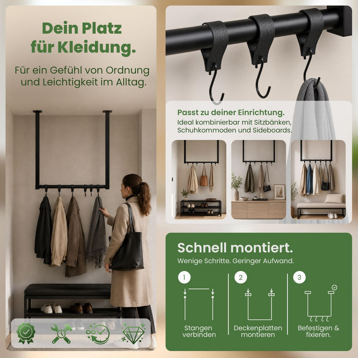 KLEIDERSTANGE Metall Schwarz - Schwarz, Metall (60/60/7cm) - CLP