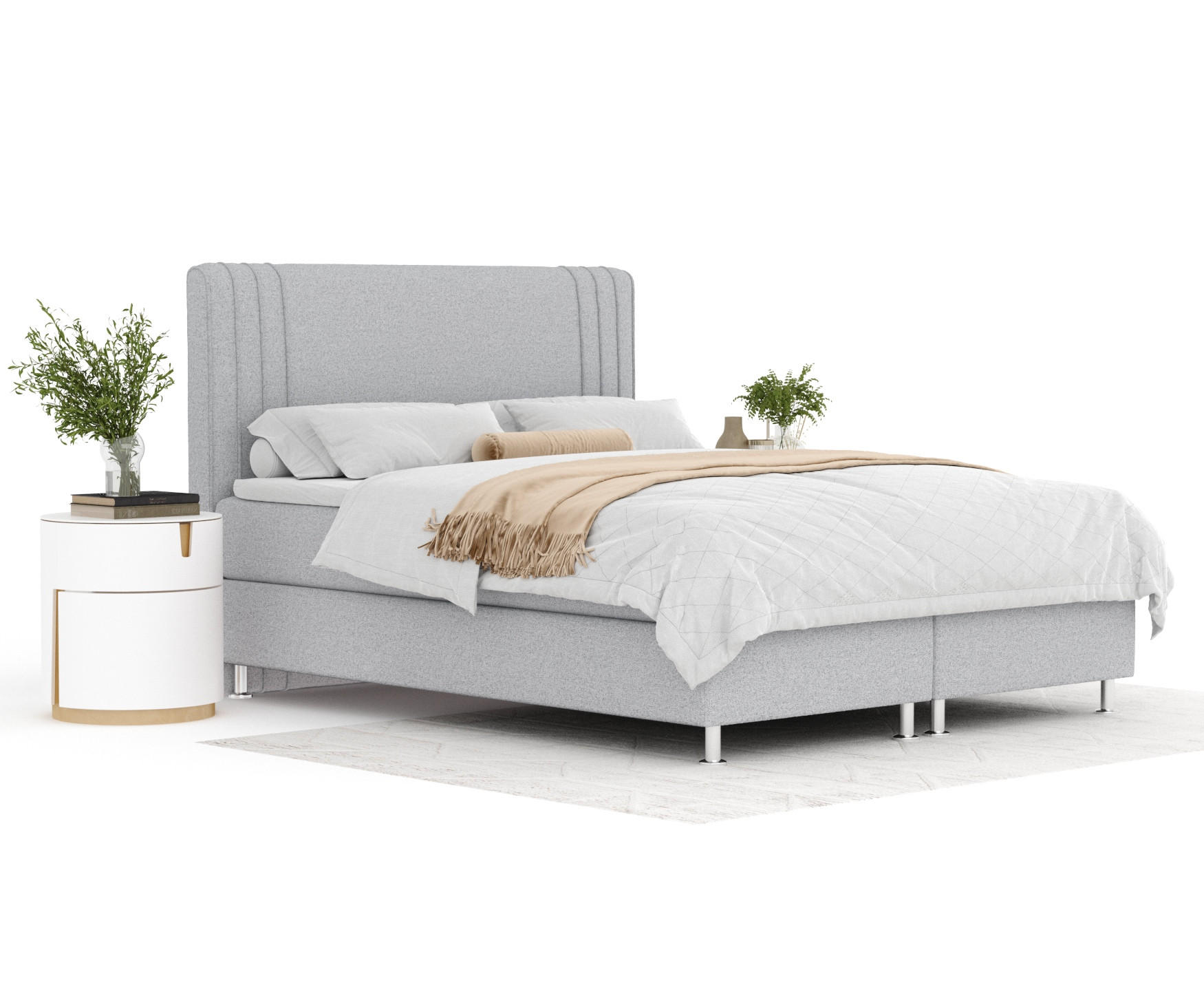BOXSPRINGBETT Casone Hellgrau 140/200 cm mit Latex-Topper - Silberfarben/Hellgrau, Holz/Holzwerkstoff (140/200cm) - Maison de Reve