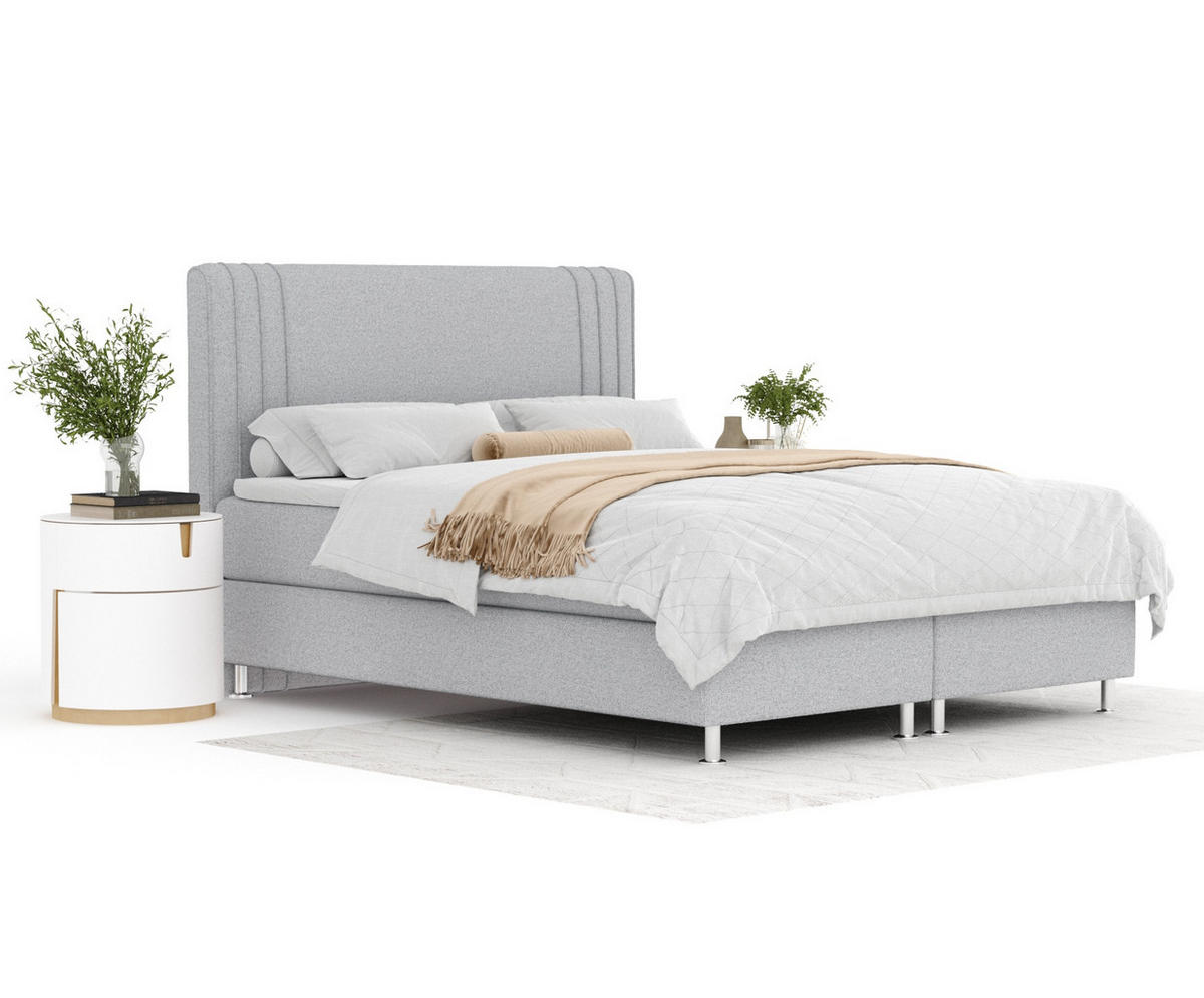 BOXSPRINGBETT Casone Hellgrau 160/200 cm mit Latex-Topper - Silberfarben/Hellgrau, Holz/Holzwerkstoff (160/200cm) - Maison de Reve