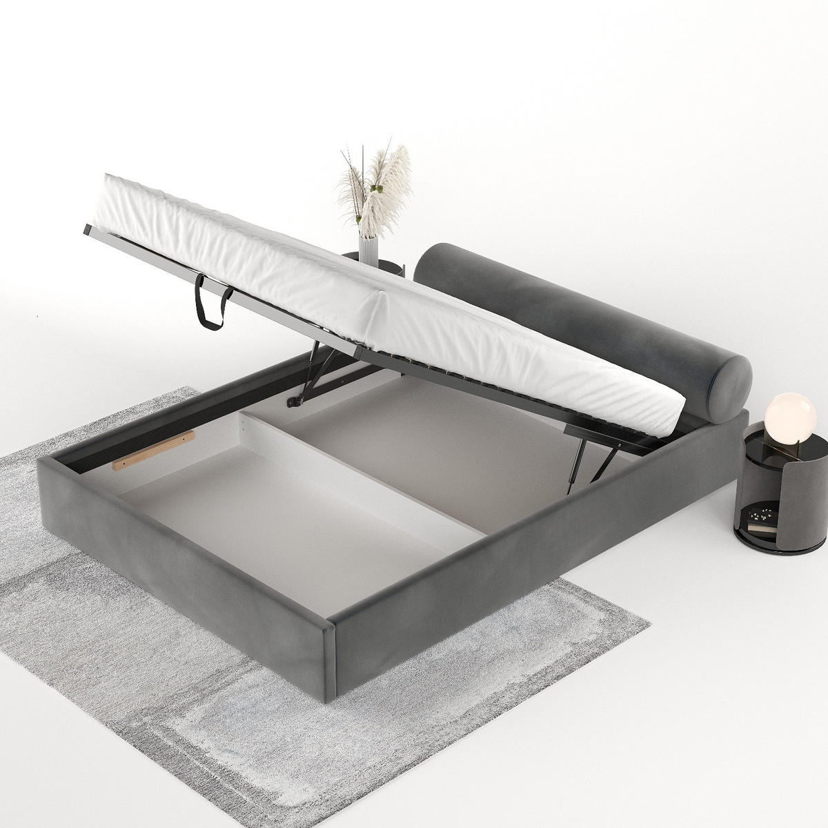 POLSTERBETT Solvo mit Stauraum 140/200 cm Anthrazit im Paros Stoff - Anthrazit/Schwarz, Holz/Holzwerkstoff (140/200cm) - AltaBeds