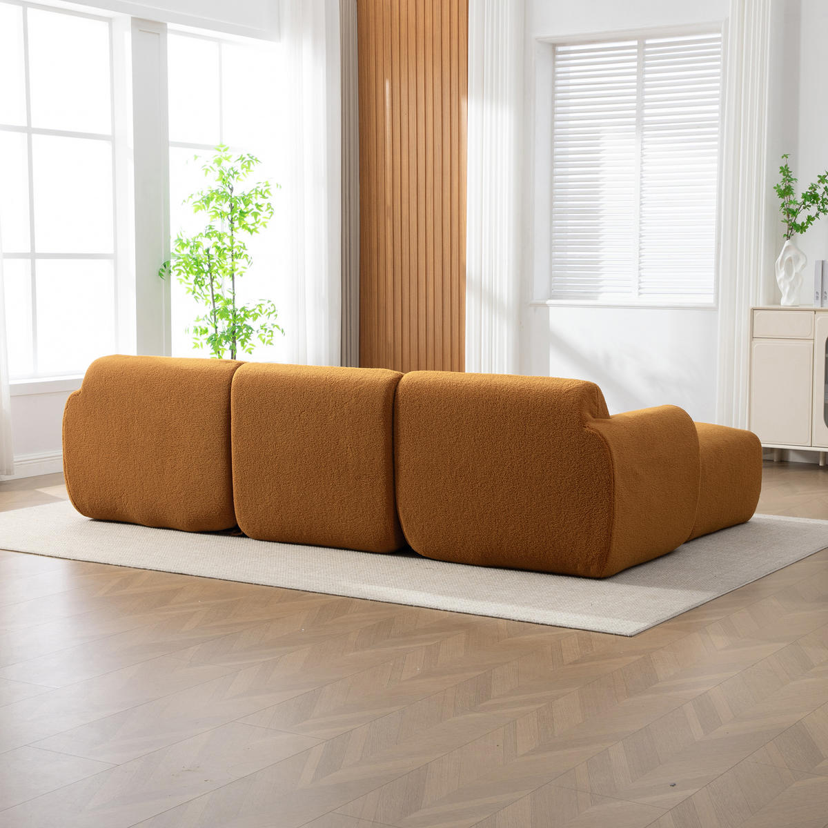 ECKSOFA Chenille Caramel rutschfest - Orange, Textil (271/177cm) - WISHDOR