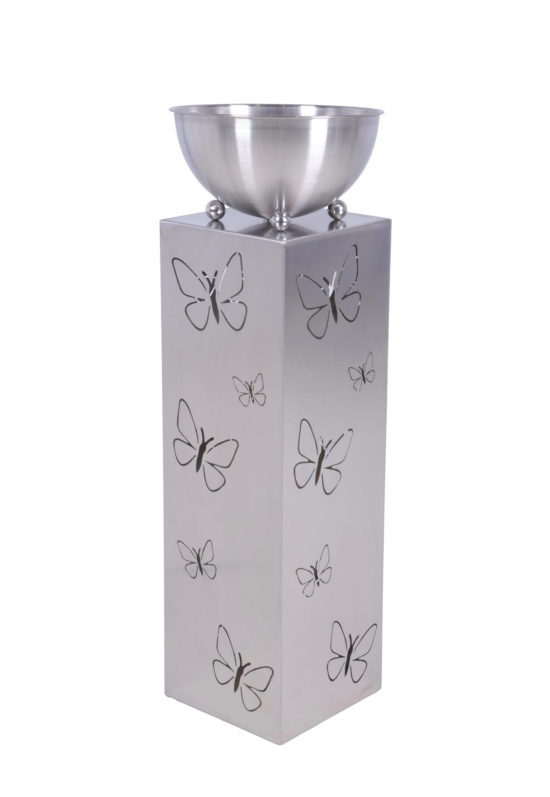 PFLANZSÄULE Berlin mit Topf Silber Edelstahl Pflanzkübel - Silberfarben, Metall (75.5cm) - DELUKE