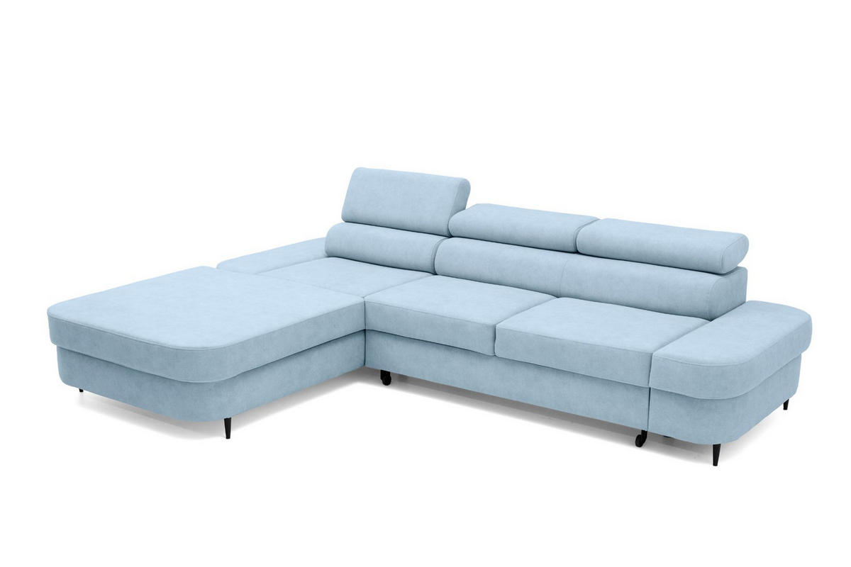 ECKSOFA JAZZ L Links mit Schlaffunktion 127x216 Velours Hellblau - Schwarz/Hellblau, Holz/Textil (285/237cm) - Muffo