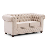 CHESTERFIELD-SOFA 2-Sitzer mit Schlaffunktion Cleo Blink Beige Samt mit Kristallsteppung und braunen Massivholzfüßen - Beige/Braun, Holz/Textil (148/72/86cm) - S-Style Möbel