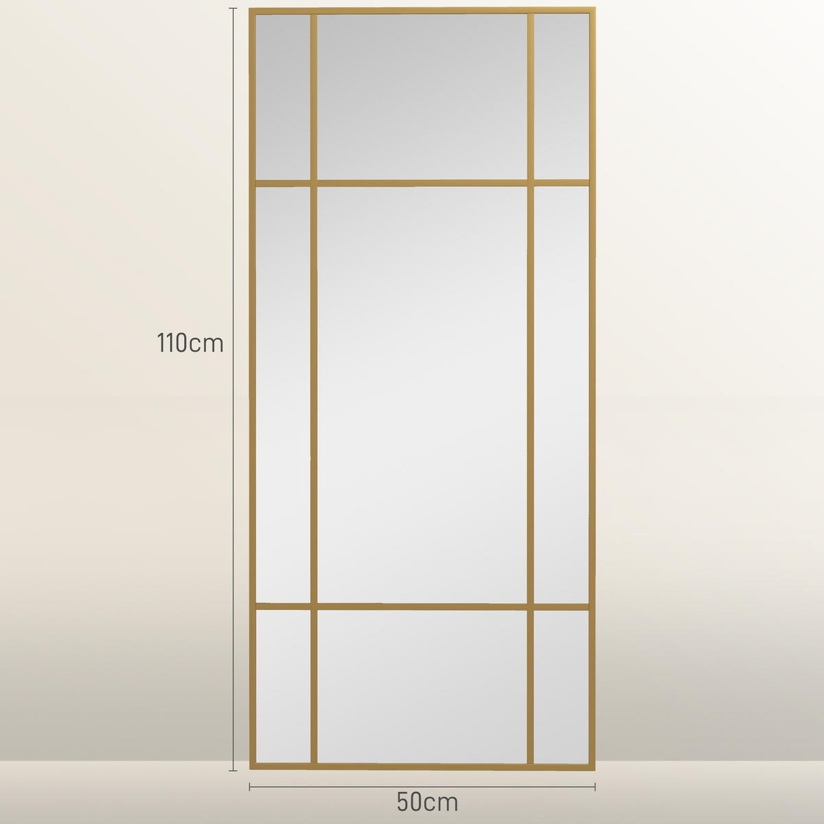 WANDSPIEGEL 110 x 50 cm dekorativer Spiegel mit Metallrahmen für Schlafzimmer - Goldfarben, Glas (2/50/110cm) - HOMCOM